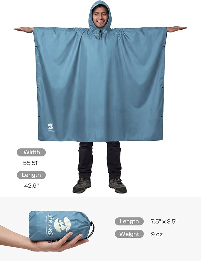 SaphiRose Hooded Rain Poncho Waterproof Raincoat Jacket for Men Women Adults