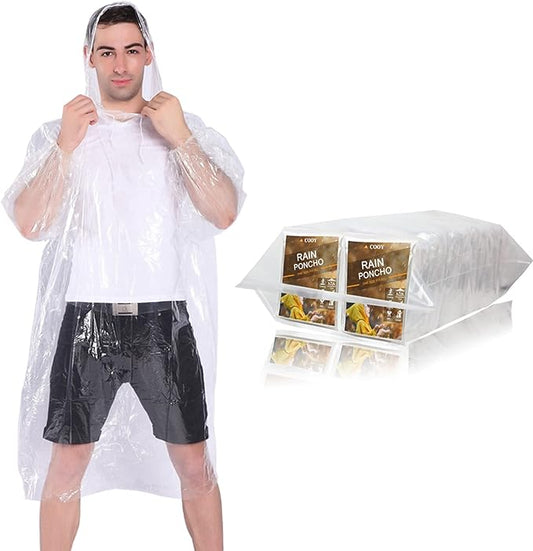 COOY Rain Ponchos,with Drawstring Hood （10 Pack） Emergency Disposable Rain Ponchos Family Pack for Adults,Clear