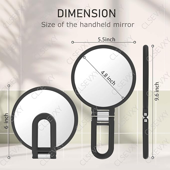 CLSEVXY Magnifying Handheld Mirror Double Sided, 1X 15X Magnification Hand Mirrors, Travel Folding Hand Held Mirror, 360°Rotation Pedestal Makeup Vanity Mirror
