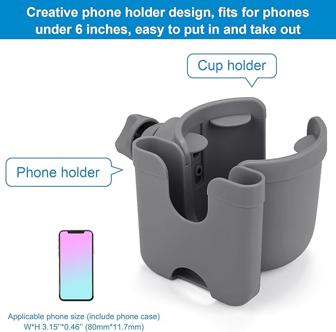 Accmor Stroller Cup Holder with Phone Holder, Bike Cup Holder, Universal Cup Holder for Uppababy Nuna Doona Strollers, 2-in-1 Cup Holder for Walker, Wheelchair, Scooter