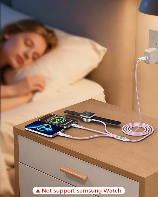 Pink Travel Essentials for Apple Watch Charger,Multi Charging Cable for iPhone 17,iWatch Charger USB C Cord,Car Cruise RV Camping Essentials 2026 for iWatch Ultra/11&iPhone 16/15, Xbox One Cables