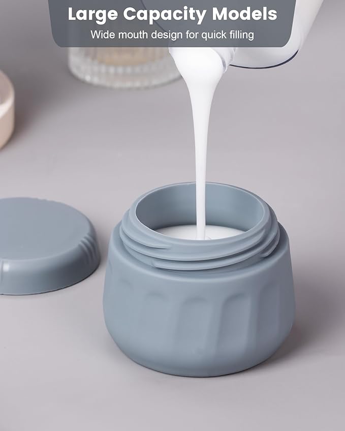 Mrsdry Travel Containers for Toiletries, TSA Approved Travel Size Toiletries 4 Pack, Refillable Containers, With Clear Bag, Leak Proof Silicone Jars, Essentials Creams Jars Carrying Small Items