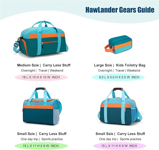 Large Kids Duffle Bag for Travel, Overnight, or Weekender, 22" inch (Teal Blue)