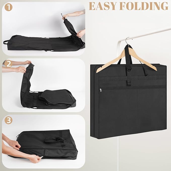 Wedding Dress Garment Bag,72’ Tri-Fold Bridal Gown Bag with 6 Pouches and Adjustable Buckle Gown Cover for Wedding/Prom/Travel/Closet Storage (Black)