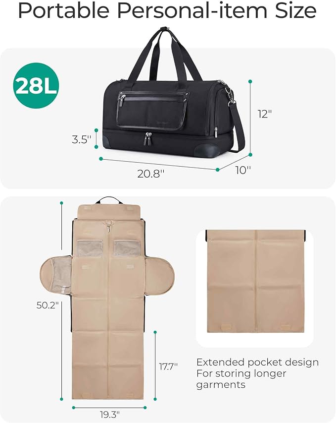 BAGSMART Medium Garment Bags for Travel, Convertible Travel Garment Duffle Bag Suit Bags for Women, 2 in 1 Garment Bags with Shoe Compartment