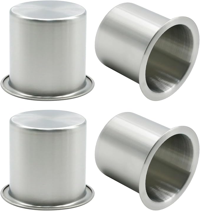 Anxingo 4 Pcs Stainless Steel Cup Holder, Silver Poker Table Drink Holder, Drop-in Cup Drink Holder for Yacht Boats RV Cars and Trucks
