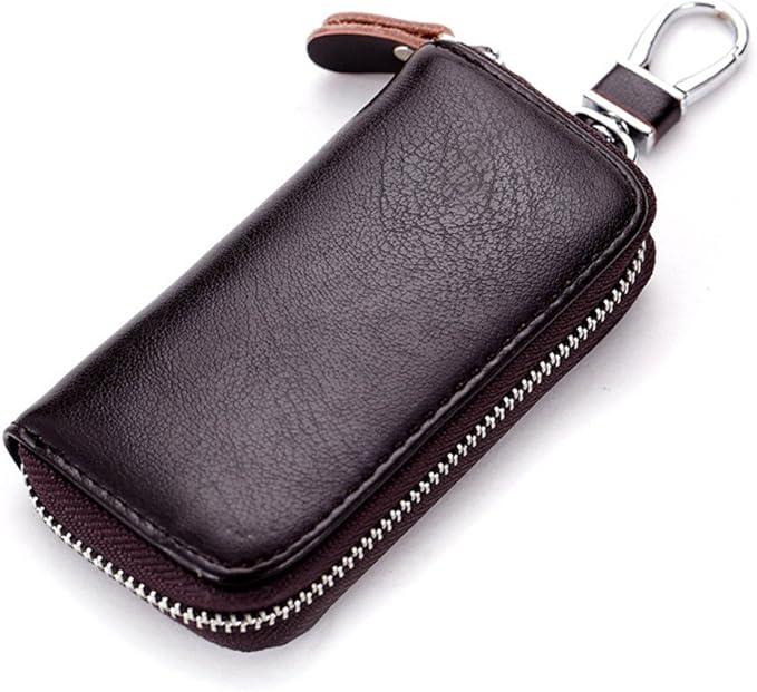 Genuine Leather Key Holder Bag with 2 Card Slot & 6 Hooks & 1 Access Card,Key Case Car Key Holder Wallet for Men Women