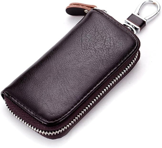 Genuine Leather Key Holder Bag with 2 Card Slot & 6 Hooks & 1 Access Card,Key Case Car Key Holder Wallet for Men Women
