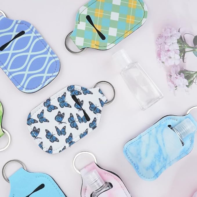 8Pcs Hand Sanitizer Keychain Holders, Set Includes 4 Pcs Holder Keychains and 4 Pcs Reusable Flip Cap Travel Bottles