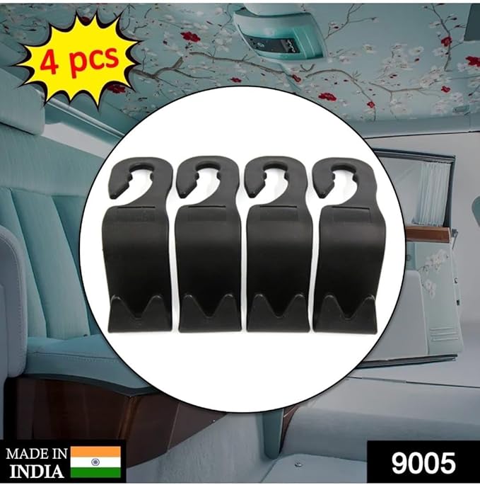 Amooca Car Seat Headrest Hook 4 Pack Hanger Storage Organizer Universal for Handbag Purse Coat Universal fit Vehicle Car Black with Buckle
