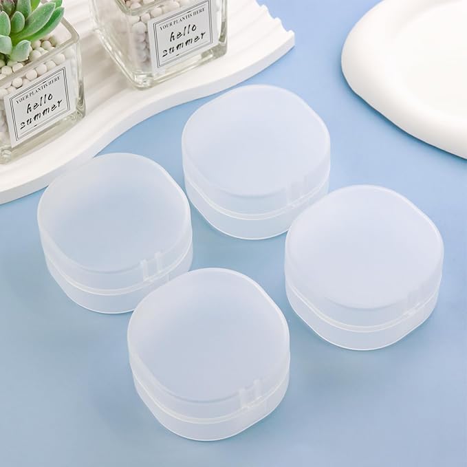 Plastic Cotton Round Holder Cosmetic Cotton PadHolder Multiple Colors Portable Travel and SealedSuitable for Makeup Remover BallsBeads 4 Pack (Whitish-Transparent)