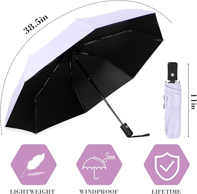 Jexine 6 Pcs Windproof Travel Umbrella for Rain Compact Small Automatic Lightweight Portable Umbrella for Men Women Backpack