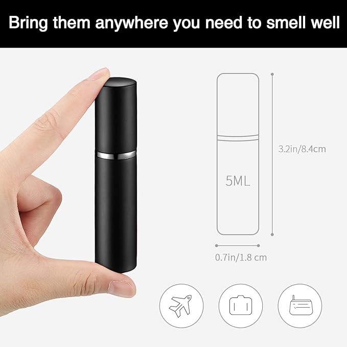 Boao 14 Pcs 5 ml Perfume Travel Refillable Atomizer Black Mini Fragrance Sample Cologne Dispenser Glass Lined Portable with Refill Pump Perfume Spray Bottle for Women Men Outgoing Traveling