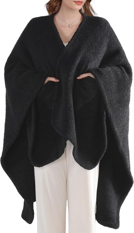 JOOJA Wearable Blanket Super Soft Feather Yarn Blanket Shawl with Pockets Fuzzy Throw Blanket TV Blanket for Adults Teens