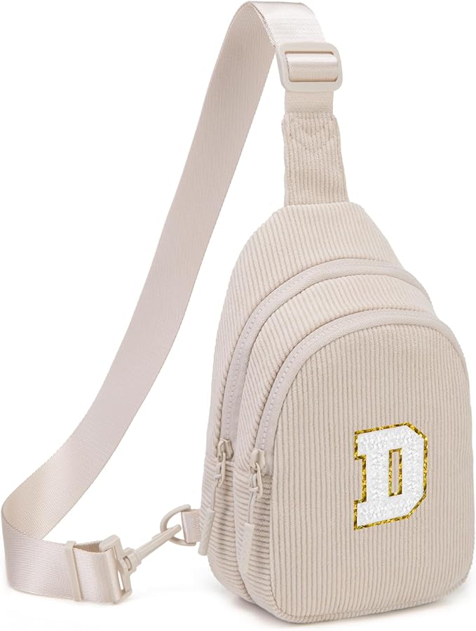 Viverte Small Corduroy Sling Bag Initial Crossbody Bag Fanny Pack for Girls Personalized Birthday Gifts for Teen Girls Gifts
