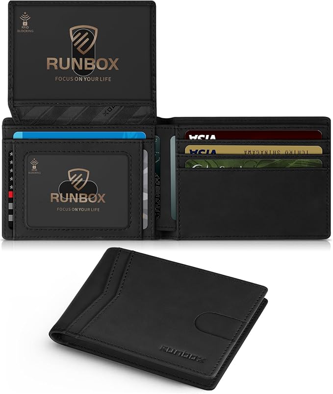 RUNBOX Wallet for Men -Slim Rfid Leather Mens Bifold Novelty Wallets 2 ID Window With Gift Box Men's Accessories | Slim