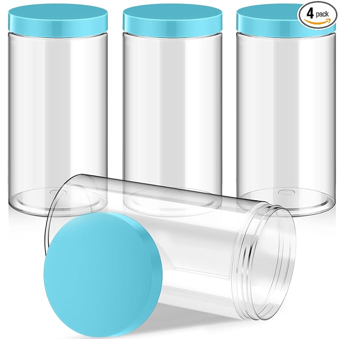Patelai 4 Pieces Round Wide-mouth Leak Proof Plastic Container Jars with Lids for Travel Storage Makeup Beauty Products Face Creams Oils Salves Ointments DIY Making(32 Ounce,Blue)