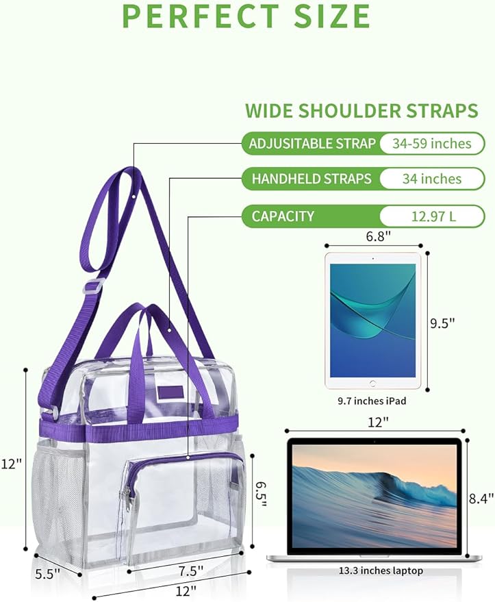 Bagenius Clear Tote Bag Stadium Approved, Game Day Satchel Bag with ‌Non-detachable Reinforced Strap for Concert, Work, Sport