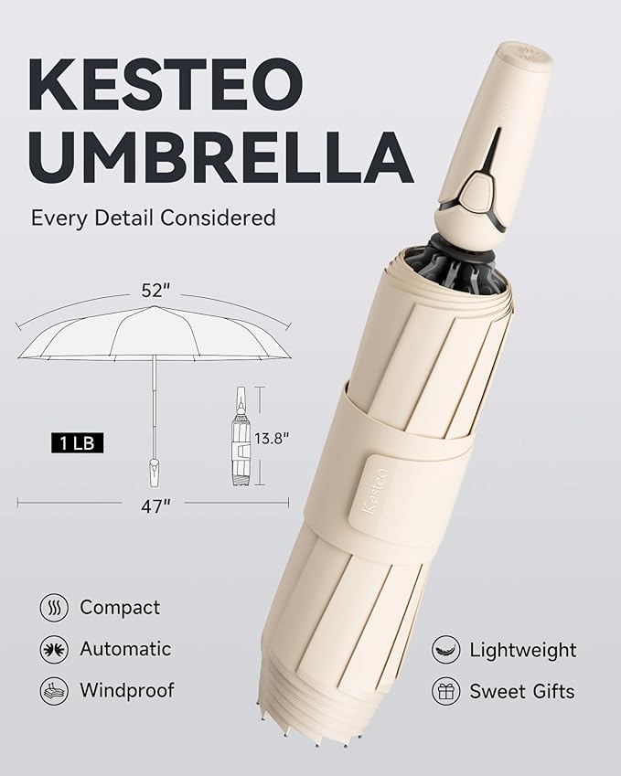 Windproof Travel Umbrella for Rain, Withstand 85MPH Winds, 52 Inch Automatic Reverse Fold Umbrellas Easy Auto Open Close, Portable Compact Umbrella Includes Cover Bag, Perfect for Travel, Car, Commute, Women Men, Backpack