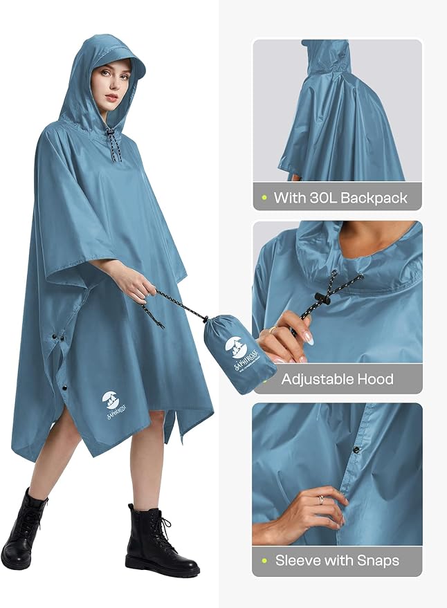 SaphiRose Hooded Rain Poncho Waterproof Raincoat Jacket for Men Women Adults