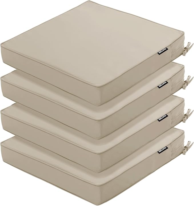 Outdoor Chair Cushions 18.5x16 Inch Waterproof Patio Chair Cushions with Tie Color Fastness Thick Outdoor Seat Cushion for Patio Furniture Cream Set of 4