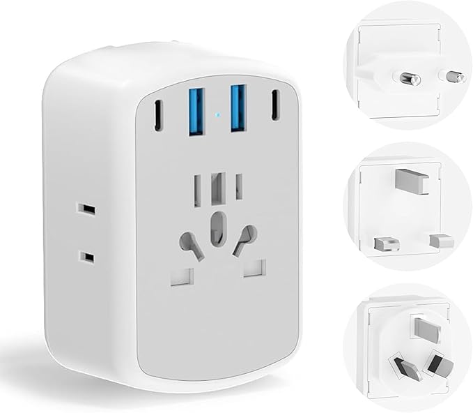 Olcorife Universal Travel Adapter Kit with 3 AC Outlets 4 USB Ports, International Plug Adapter for US EU UK AUS (Type-C/G/A/I), European Travel Essentials