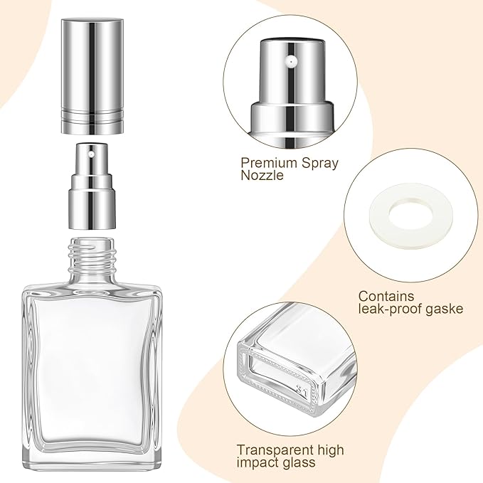 Domensi 30 Pcs 10/15/30/50 ml Glass Perfume Bottles Mini Glass Empty Spray Atomizer Bottles Bulk Refillable Perfume Dispenser Container with Pump Tool for Travel Skin Care (15 ml,Silver)