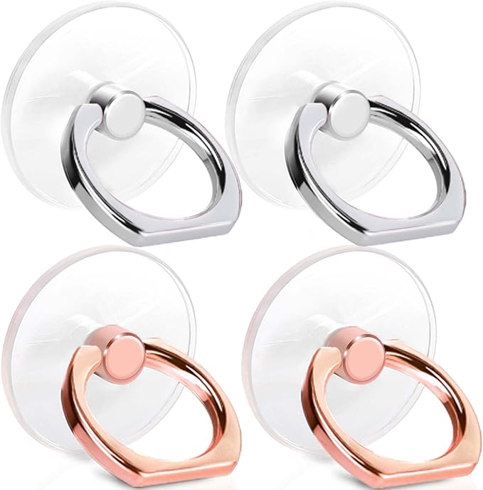 4 Pack Jsoerpay Cell Phone Ring Holder, Transparent Phone Ring 360°Rotation Finger Ring Stand, Clear Phone Ring Finger Kickstand Compatible with Most of Phones, Tablet and Case (2Silver+2Rose Gold)