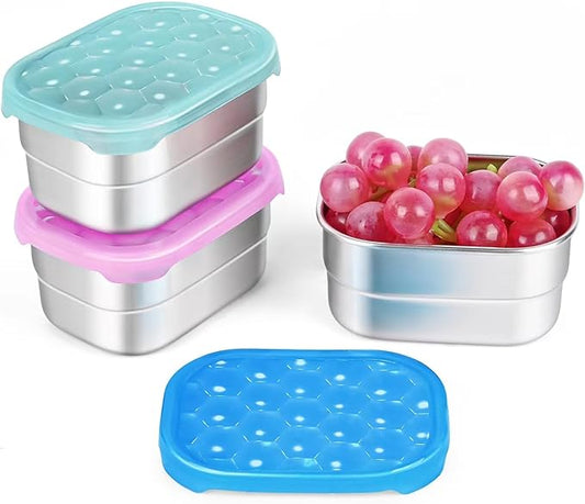 Tanjiae Snack Pro - Small (1 CUP) Stainless Steel Snack Containers for Kids | Easy Open Leak Proof Food Containers with Silicone Lids - Perfect Metal Toddler Lunch Box for Daycare and School (8oz*3)