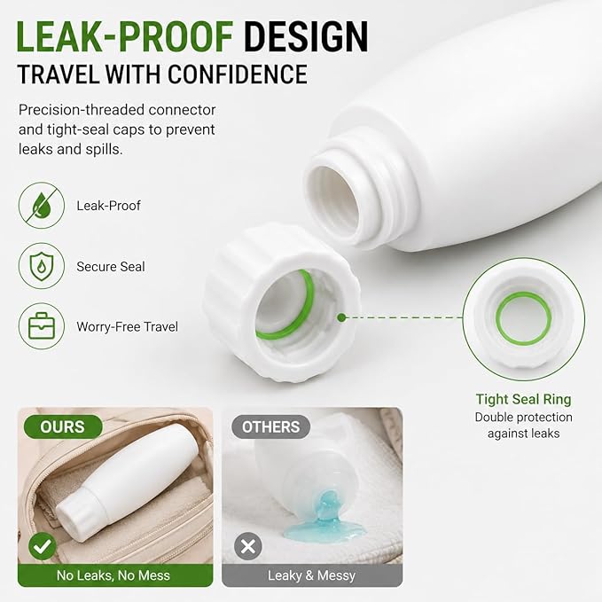 Toothpaste Refill Adapter Kit with Refillable Toothpaste Tubes and Squeezer, Portable Travel Connectors for Transferring Toiletries, Leak-Proof Packing Set (1 Set)