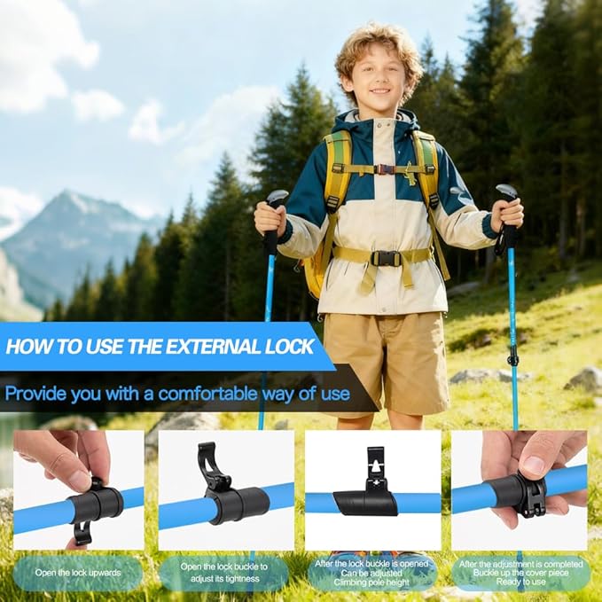 Hiking Trekking Poles for Kids, 2 Pack Anti Shock, Adjustable, Collapsible Hiking Poles for Trekking or Walking, Lightweight Aluminum Sticks