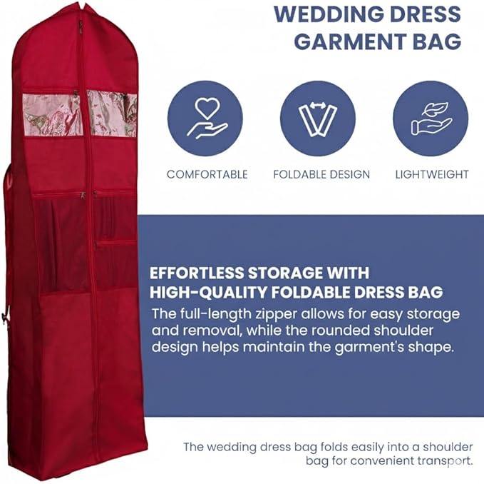 Wedding Dress Garment Bag 72" – Waterproof Trifold Travel Garment Bag for Bridal Gown with Shoulder Strap, Suitcase Sleeve & Accessory Pockets – Fits Full Skirts, Oxford Fabric, Carry Handle