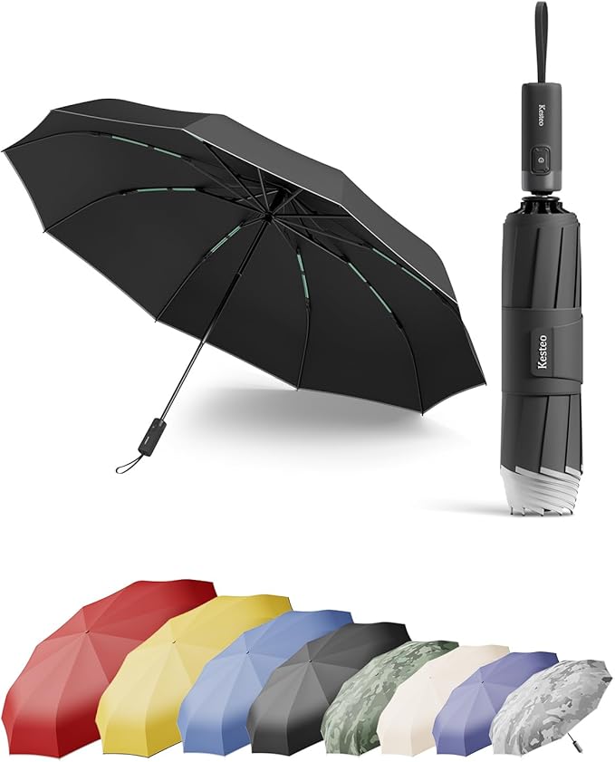 Windproof Travel Umbrella for Rain, Withstand 85MPH Winds, 52 Inch Automatic Reverse Fold Umbrellas Easy Auto Open Close, Portable Compact Umbrella Includes Cover Bag, Perfect for Travel, Car, Commute, Women Men, Backpack