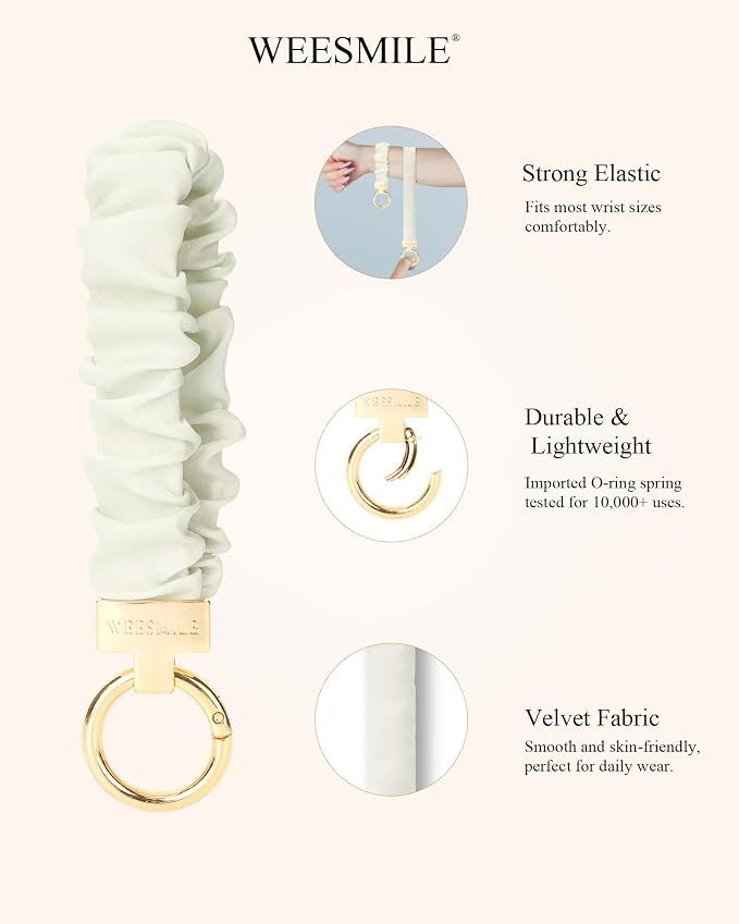 WEESMILE Keychain Wristlet, Stretchy Key Chain for Car Keys with D ring, Cute Scrunchie Wrist Bracelet for Women Men
