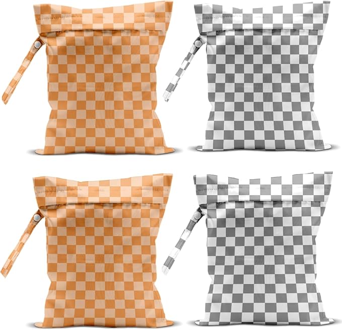 Wet Bag, 4Pcs Wet Dry Bag Set, Reusable Waterproof Bags with Mixed Checkerboard for Women, Ideal for Beach Vacations, Pool Days, Travel & Daily Essentials Storage