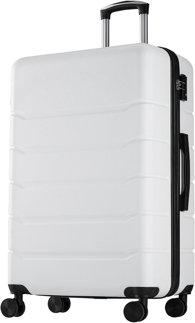 NEWBULIG 20 Inch Carry On Luggage, ABS Hard Shell Lightweight Rolling Expandable Suitcase with Double Spinner Wheels & TSA Lock, Travel Suitcase for Business Trips and Short Vacations, White