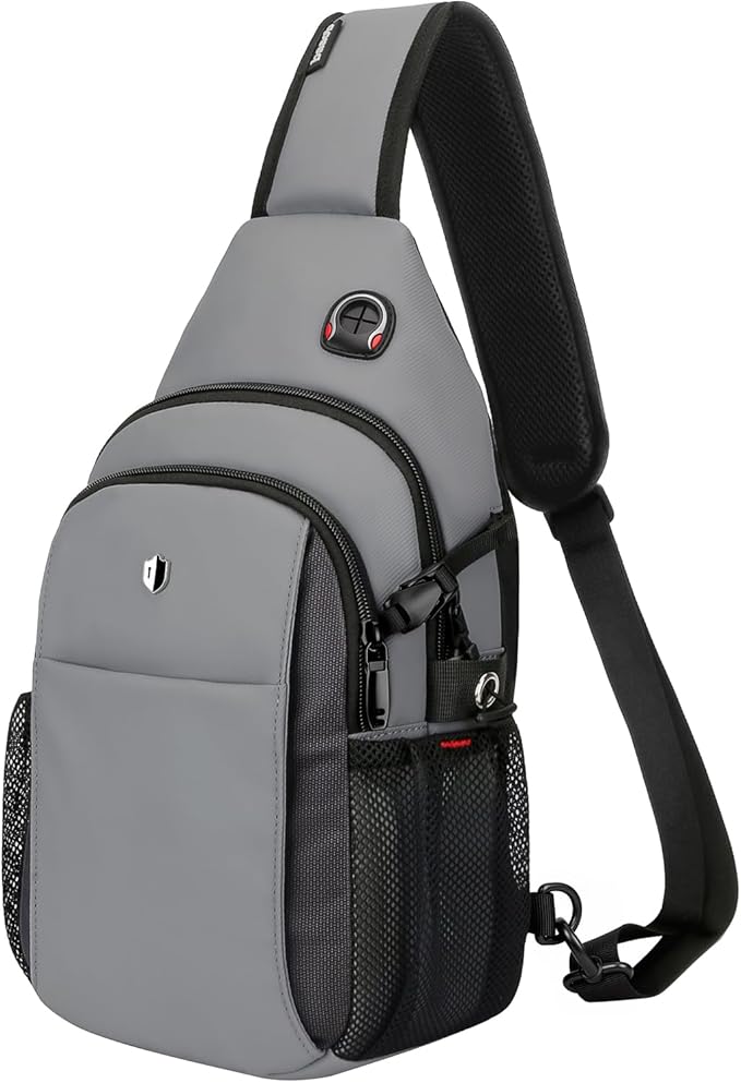 Anti-Theft Sling Bag for Men, Water Resistant lightweight Crossbody Backpack With Side Pocket, Built-in Audio Port, Reversible Strap, Travel Hiking Chest Pack Fits 11 inch iPad & Switch 2