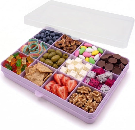 melii Snackle Box | 12-Compartment Divided Snack Container, BPA-Free Food Storage, Removable Dividers, Perfect for Kids Snacks, Arts & Crafts, Beads, and Kitchen Organization (Purple)