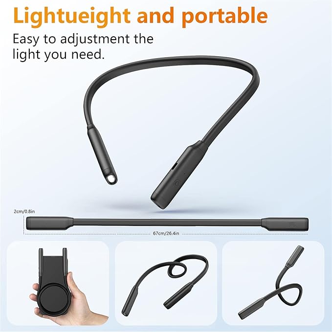 Book Light LED Neck Reading Light,Bendable Rechargeable Book Light for Reading in Bed,Eye Friendly - 3 Colors & 3 Brightness Levels Perfect for Bookworms Kids Crafts Knitting Travel (Black)