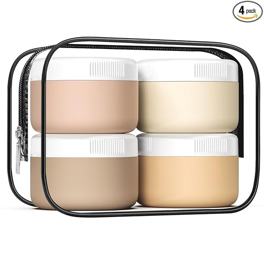 kuangre Travel Containers for Toiletries, Silicone Cream Jars BPA-Free, Leak-proof 2oz Travel Size Containers, Portable Size Silicone Jars with Lid for Cosmetic Face Hand Body Cream (4 Pack)