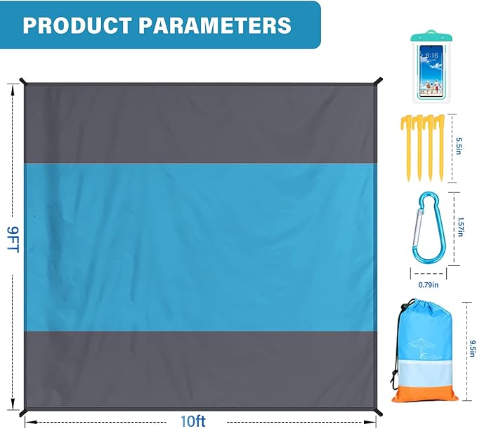 Famstar Beach Blanket Oversized Extra Large 78"X81"/10'X9',Waterproof Sandproof Beach Blanket 2-8 Adults Lightweight Durable for Travel Camping Hiking Picnic