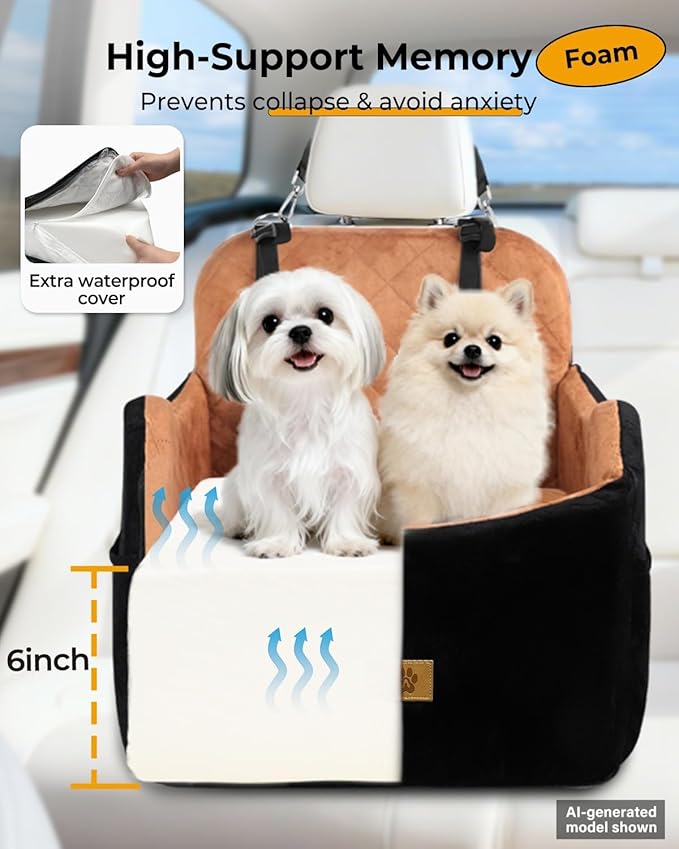 Dog Car Seat for Small/Medium Dogs, Detachable Washable Dog Booster Car Seat Under 35lbs, High-Support Memory Foam,Travel Bed with Storage Pockets