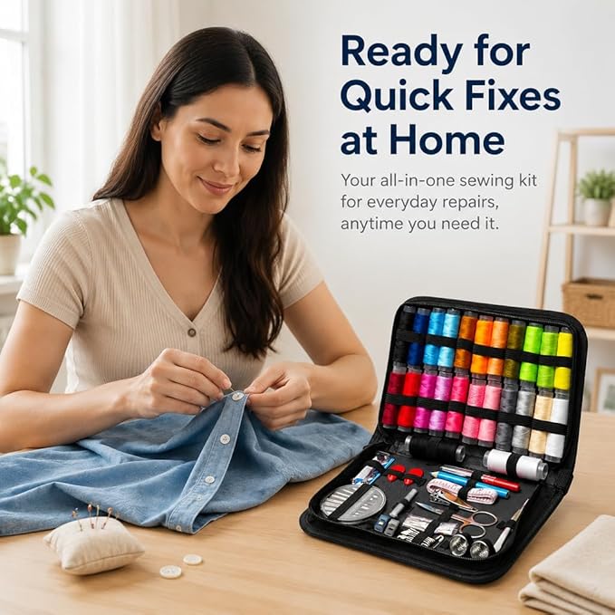Obear 95-Piece Sewing Kit for Adults & Beginners – 24 Color Threads, Needles, Scissors & Tape Measure – Portable Emergency Repair Kit for Hand Sewing, Clothing, Buttons, Hemming at Home or On the Go