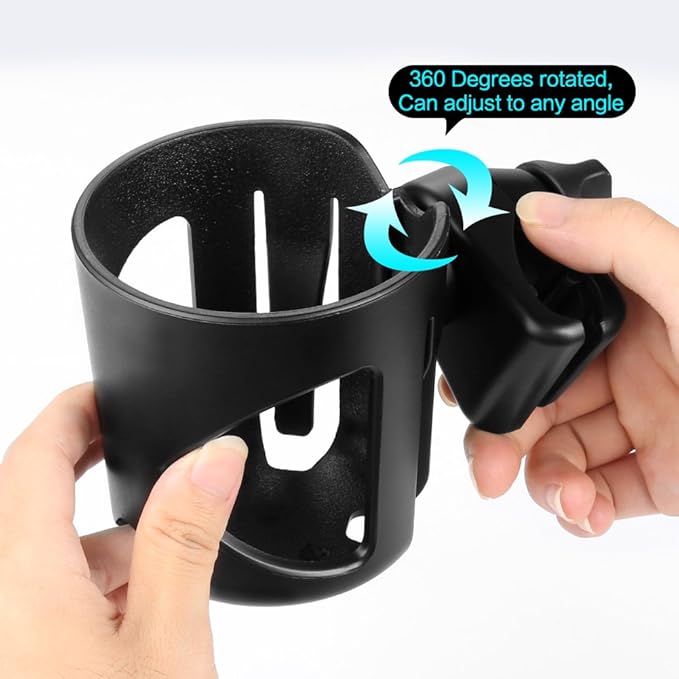 Accmor Stroller Cup Holder with Hook, Universal Cup Holder for Walker Wheelchair Bike, 360° Rotatable Stroller Cup Holder Attachment Accessories for Walker, Wheelchair, Scooter