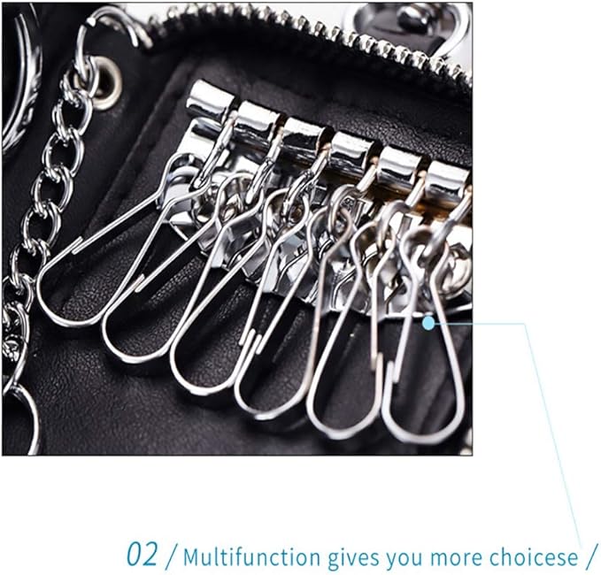 Genuine Leather Key Holder Bag with 2 Card Slot & 6 Hooks & 1 Access Card,Key Case Car Key Holder Wallet for Men Women