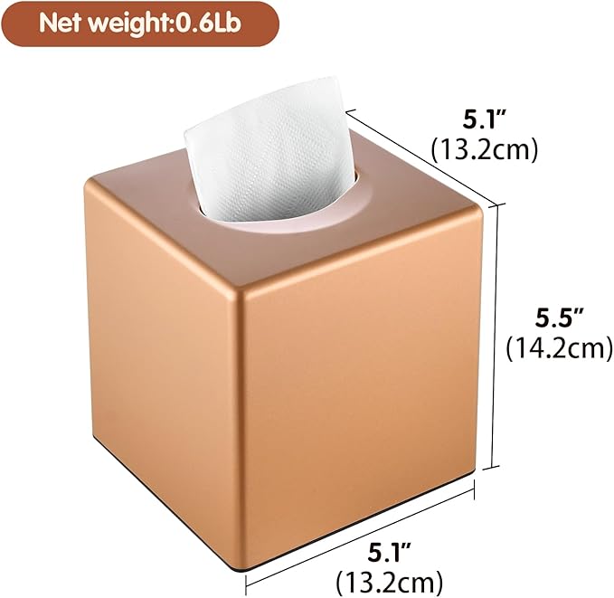 Y-in Hand Tissue Box Cover, Decorative Square Facial Storage Tissue Box Holder, Home Accessories for Bathroom Vanity Countertops, Dressers, Night Stand, Parlors and Office (Camel Rose Gold)