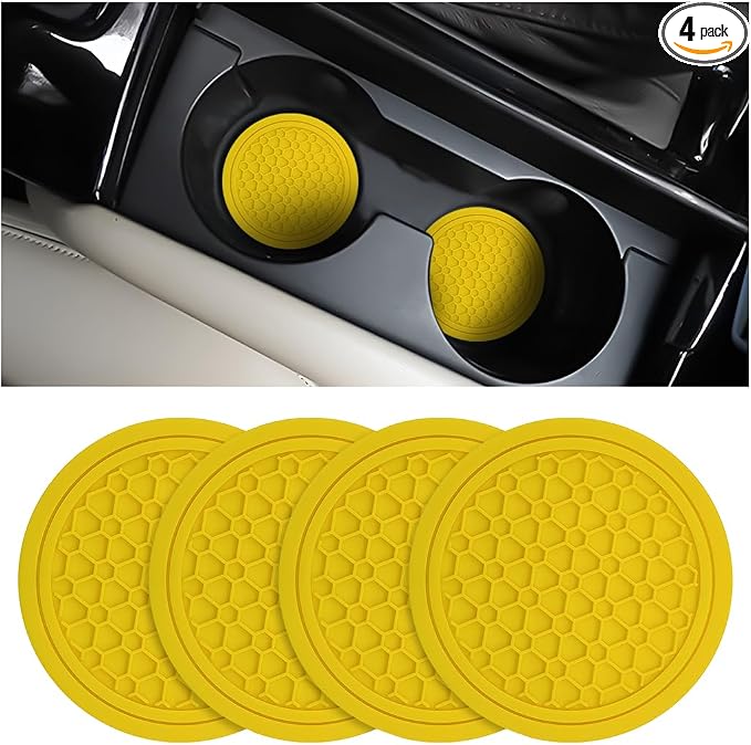 Mandark 4PCS Car Cup Holder Coasters, 2.75 Inch Non-Slip Insert Water Bottle Holder Pads, Dustproof Automotive Interior Accessories Mat, Universal for Vehicles, Trucks, RVs and More (Yellow)