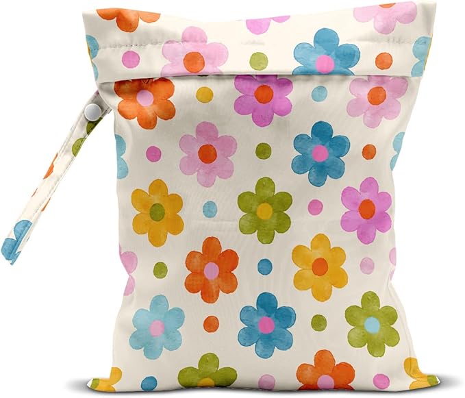 Wet Bag, Wet Dry Bag, Wet Bag for Swimsuit, Travel, Beach, Pool, Diapers, Dirty Yoga Gym Clothes, Makeup Bag, Waterproof Flower Face Hippie Decor
