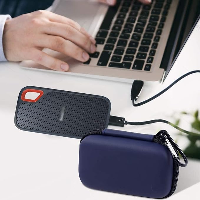 SSD Case for SanDisk Extreme Portable SSD & Extreme PRO, Hard Shell Protective Storage Bag with Carabiner, Fits 1TB 2TB 4TB 8TB External Solid State Drive for Business Travel (Blue)