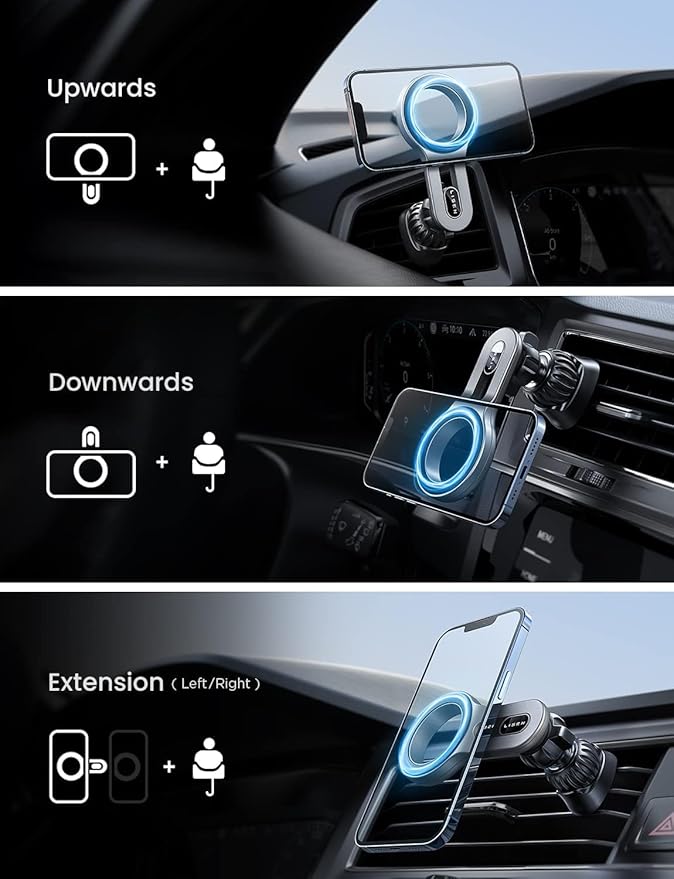 LISEN for MagSafe Car Mount, 2026 Magnetic Phone Holders for Car Air Vent Phone Mount [Ultra-Magnetic] Hands Free Cell Phone Holder Car Accessories for Men Women fit iPhone 17 16 15 14 13 Pro-Silver